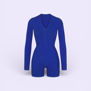 SKIMS Deep Blue Button-Up Romper Shorts